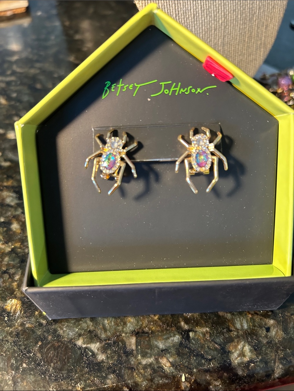 Betsey Johnson Gold-Tone Beetle Stud Earrings with Iridescent Crystals